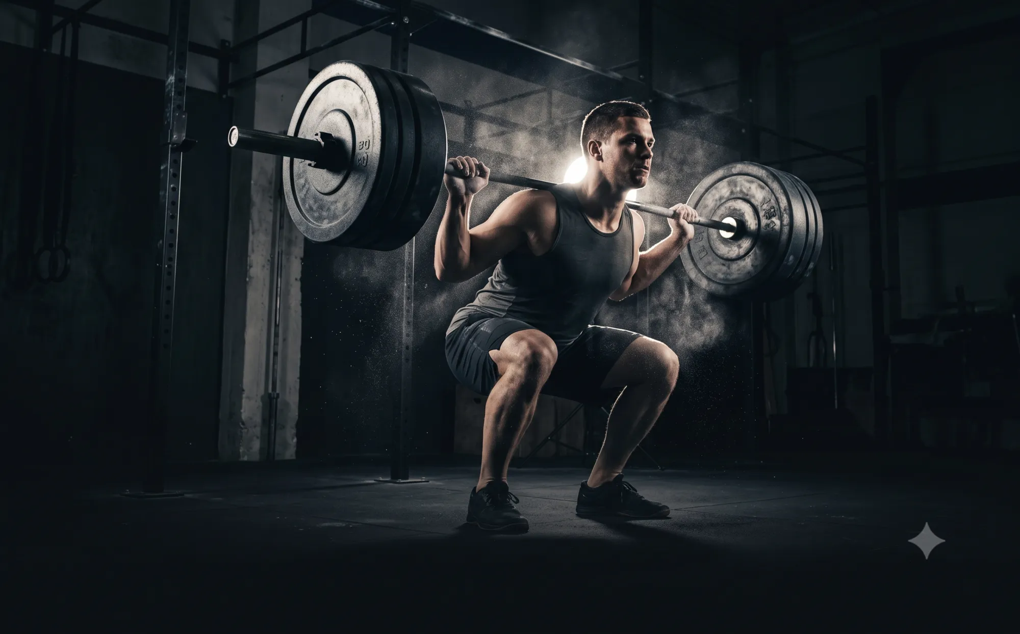 Athlete training in dark gym